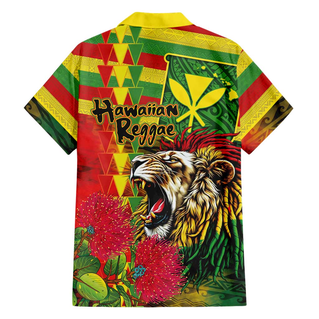 Hawaiian Reggae Family Matching Off Shoulder Short Dress and Hawaiian Shirt Kakau Art Motifs with Ohia Lehua and Rastafari Lion LT03 - Polynesian Pride