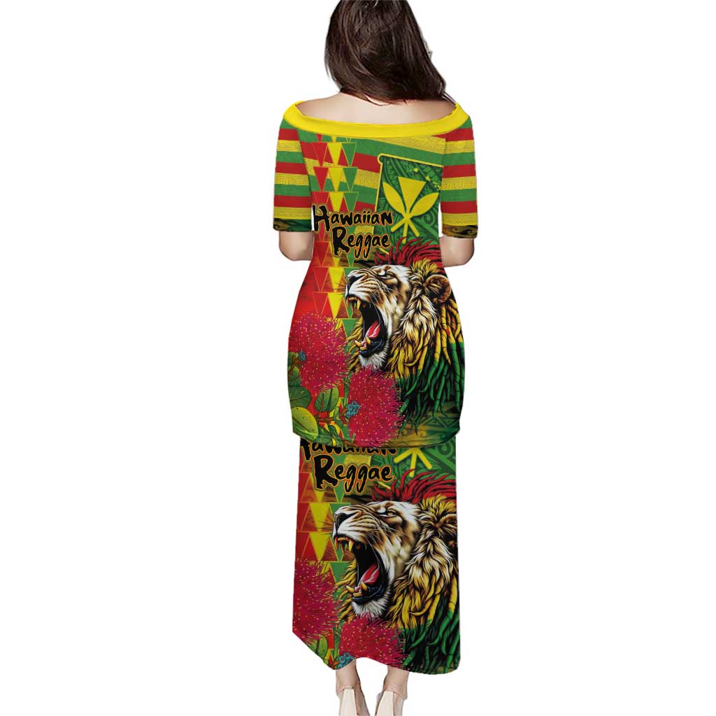 Hawaiian Reggae Family Matching Puletasi and Hawaiian Shirt Kakau Art Motifs with Ohia Lehua and Rastafari Lion - Polynesian Pride