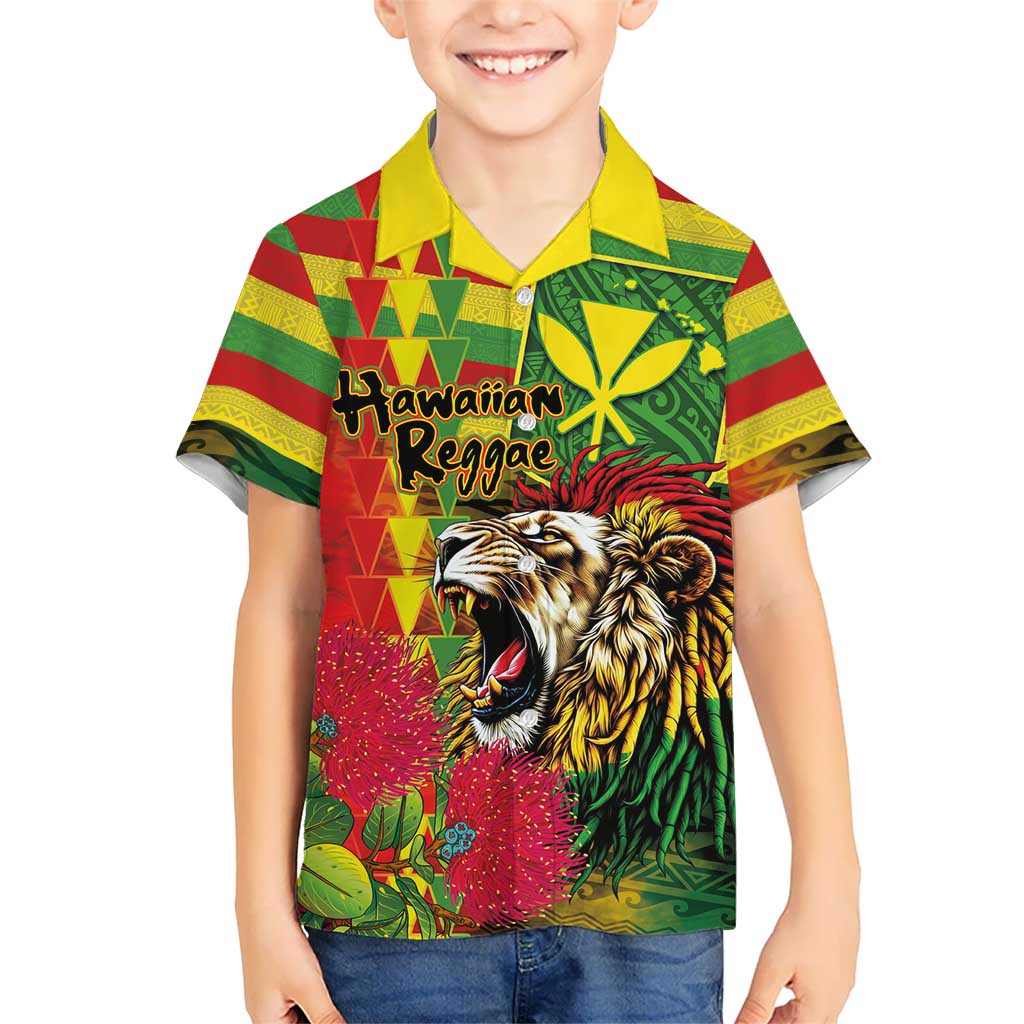 Hawaiian Reggae Hawaiian Shirt Kakau Art Motifs with Ohia Lehua and Rastafari Lion - Polynesian Pride