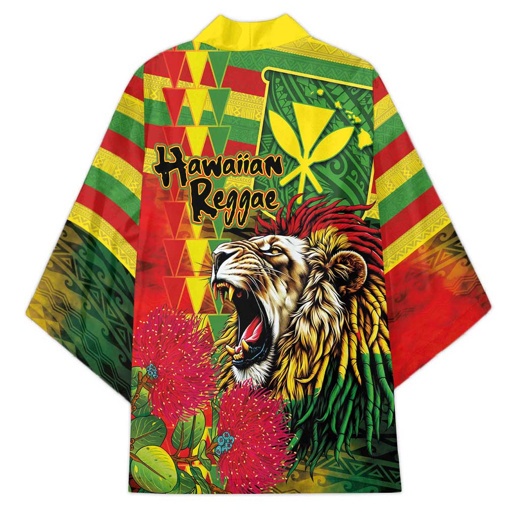 Hawaiian Reggae Kimono Kakau Art Motifs with Ohia Lehua and Rastafari Lion LT03 - Polynesian Pride