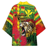 Hawaiian Reggae Kimono Kakau Art Motifs with Ohia Lehua and Rastafari Lion LT03 - Polynesian Pride