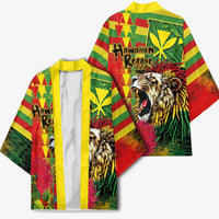 Hawaiian Reggae Kimono Kakau Art Motifs with Ohia Lehua and Rastafari Lion LT03 - Polynesian Pride