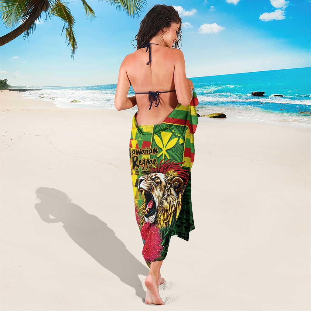 Hawaiian Reggae Sarong Kakau Art Motifs with Ohia Lehua and Rastafari Lion - Polynesian Pride
