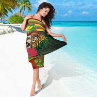 Hawaiian Reggae Sarong Kakau Art Motifs with Ohia Lehua and Rastafari Lion - Polynesian Pride