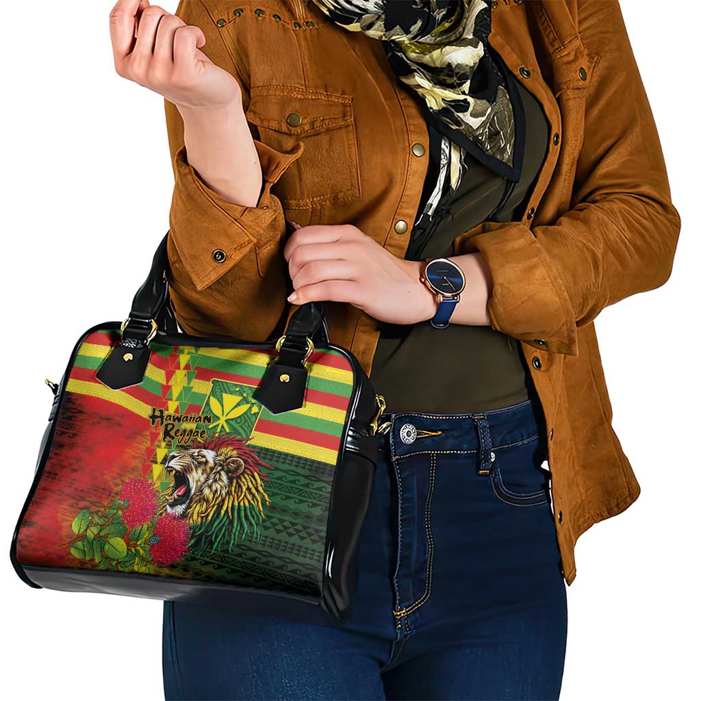 Hawaiian Reggae Shoulder Handbag Kakau Art Motifs with Ohia Lehua and Rastafari Lion - Polynesian Pride