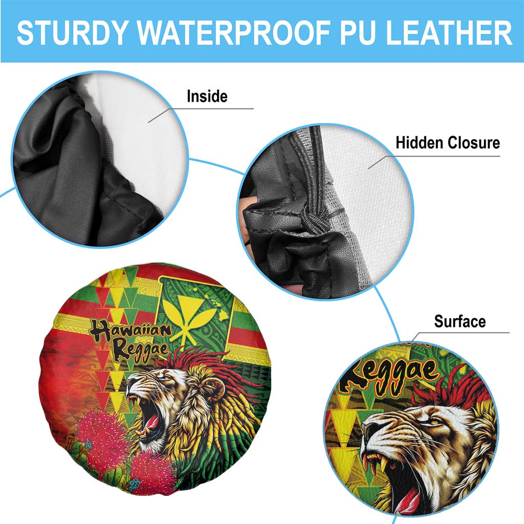 Hawaiian Reggae Spare Tire Cover Kakau Art Motifs with Ohia Lehua and Rastafari Lion - Polynesian Pride