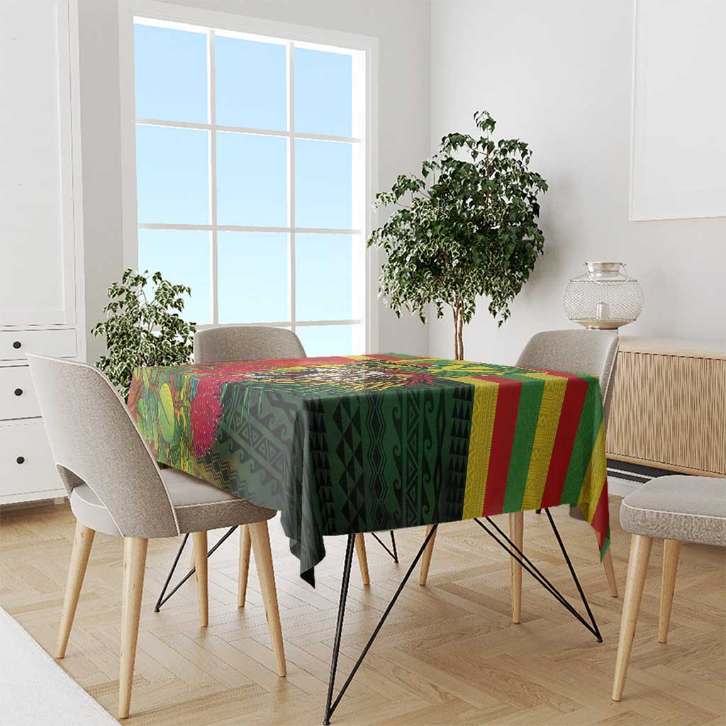 Hawaiian Reggae Tablecloth Kakau Art Motifs with Ohia Lehua and Rastafari Lion LT03 - Polynesian Pride