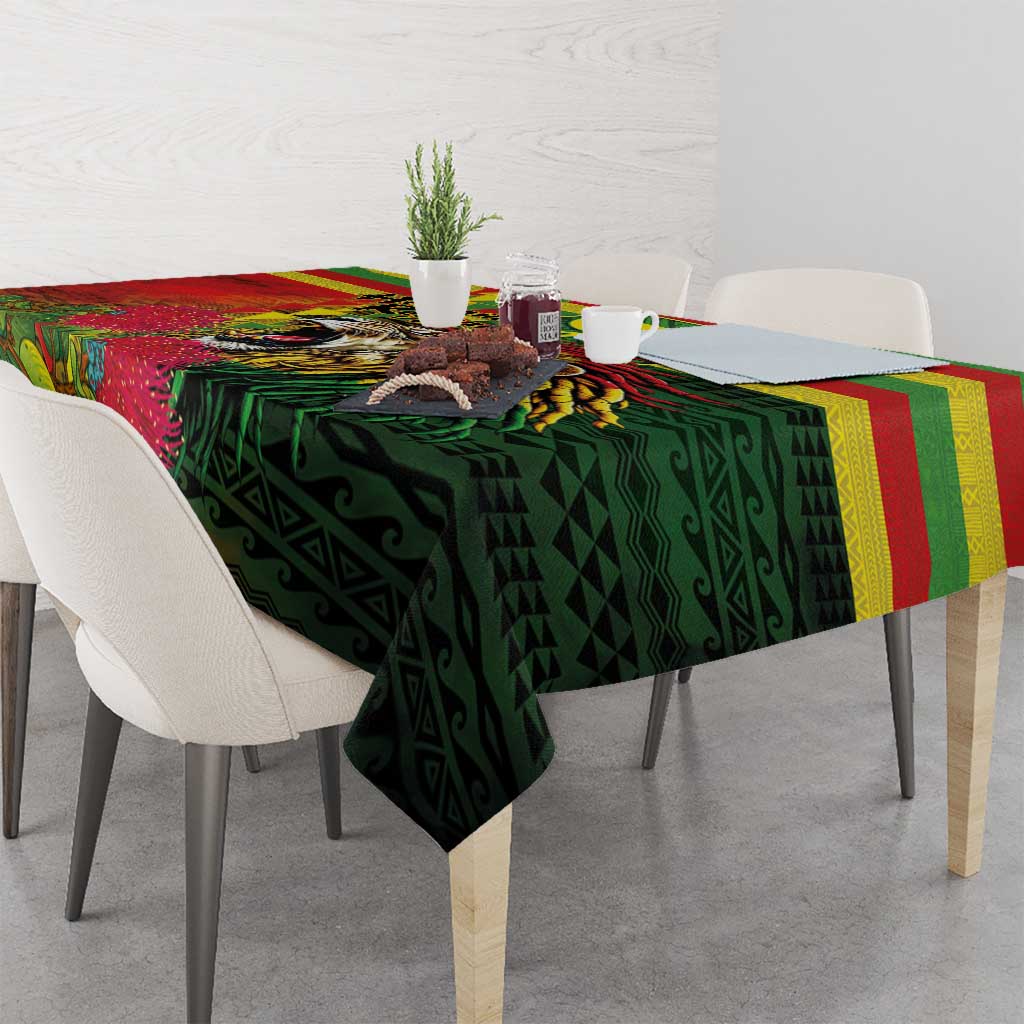 Hawaiian Reggae Tablecloth Kakau Art Motifs with Ohia Lehua and Rastafari Lion LT03 - Polynesian Pride
