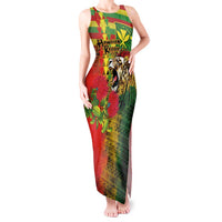 Hawaiian Reggae Tank Maxi Dress Kakau Art Motifs with Ohia Lehua and Rastafari Lion - Polynesian Pride