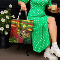 Hawaiian Reggae Tote Bag Kakau Art Motifs with Ohia Lehua and Rastafari Lion - Polynesian Pride