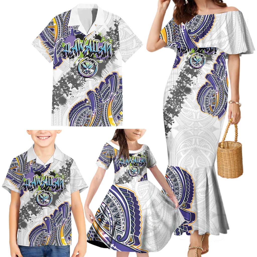 Traditional Art Hawaiian Kakau Tattoos Family Matching Mermaid Dress and Hawaiian Shirt Graffiti Style - Polynesian Pride