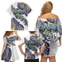 Traditional Art Hawaiian Kakau Tattoos Family Matching Off Shoulder Short Dress and Hawaiian Shirt Graffiti Style - Polynesian Pride