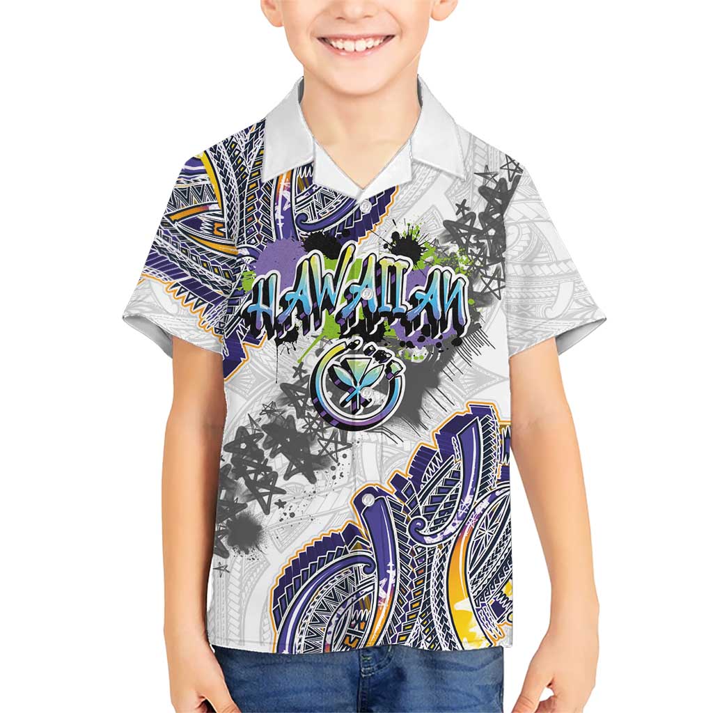 Traditional Art Hawaiian Kakau Tattoos Family Matching Off Shoulder Short Dress and Hawaiian Shirt Graffiti Style - Polynesian Pride
