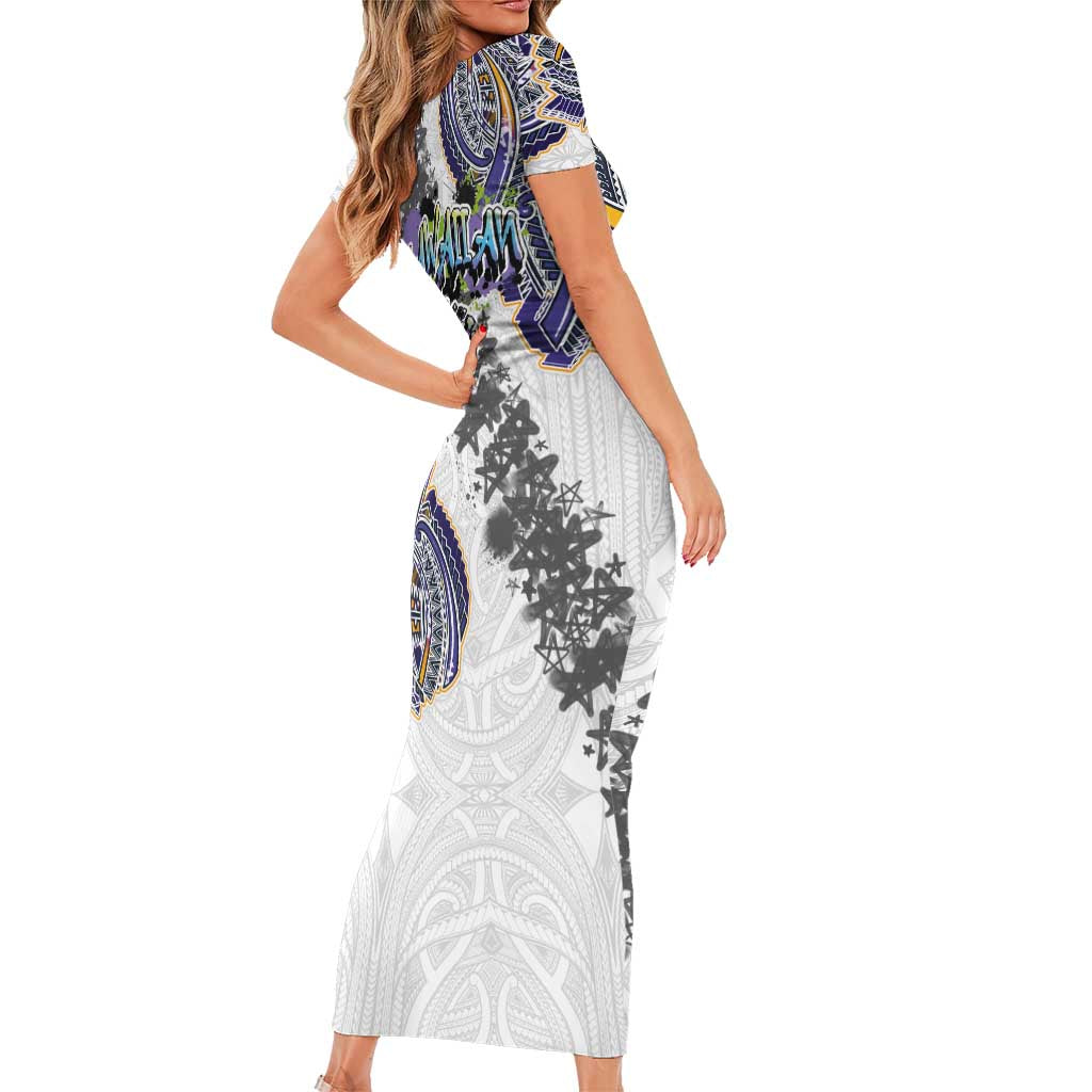 Traditional Art Hawaiian Kakau Tattoos Family Matching Short Sleeve Bodycon Dress and Hawaiian Shirt Graffiti Style - Polynesian Pride