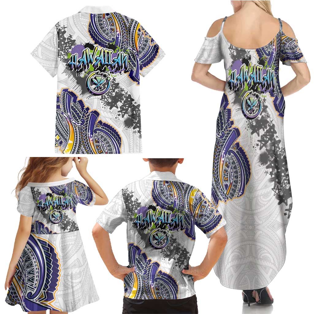 Traditional Art Hawaiian Kakau Tattoos Family Matching Summer Maxi Dress and Hawaiian Shirt Graffiti Style - Polynesian Pride