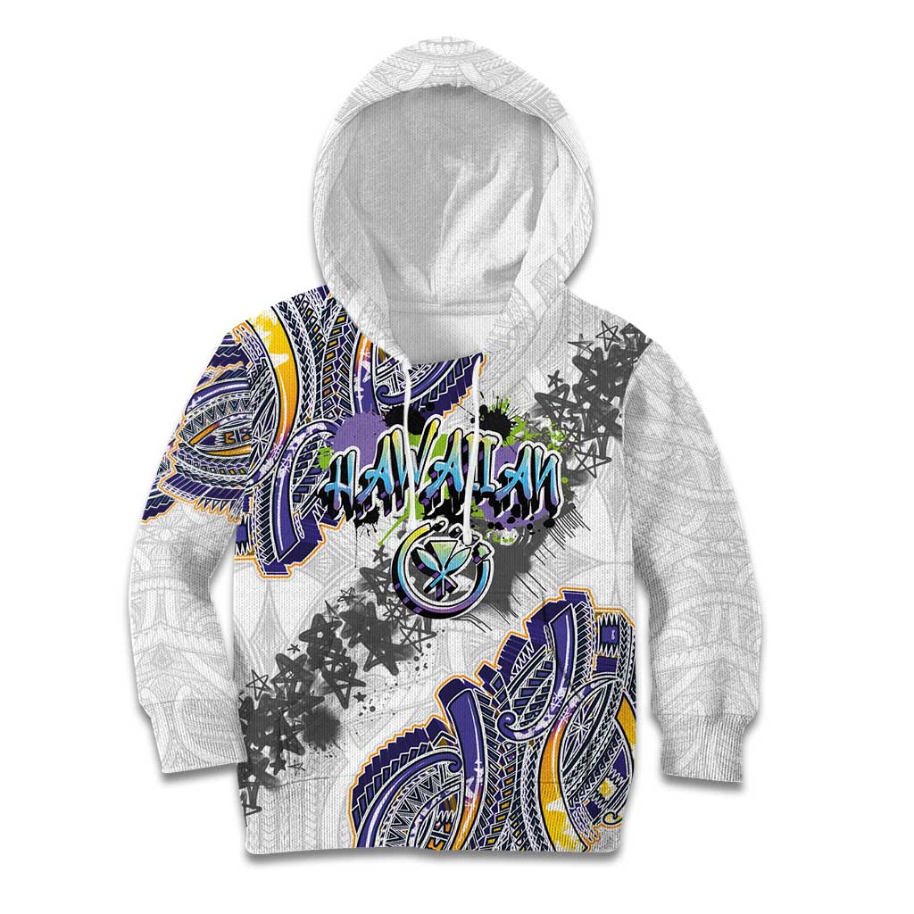 Traditional Art Hawaiian Kakau Tattoos Kid Hoodie Graffiti Style LT03 Hoodie White - Polynesian Pride