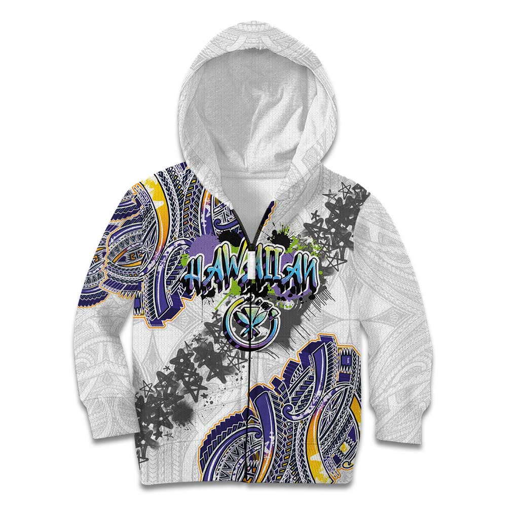 Traditional Art Hawaiian Kakau Tattoos Kid Hoodie Graffiti Style LT03 Zip Hoodie White - Polynesian Pride