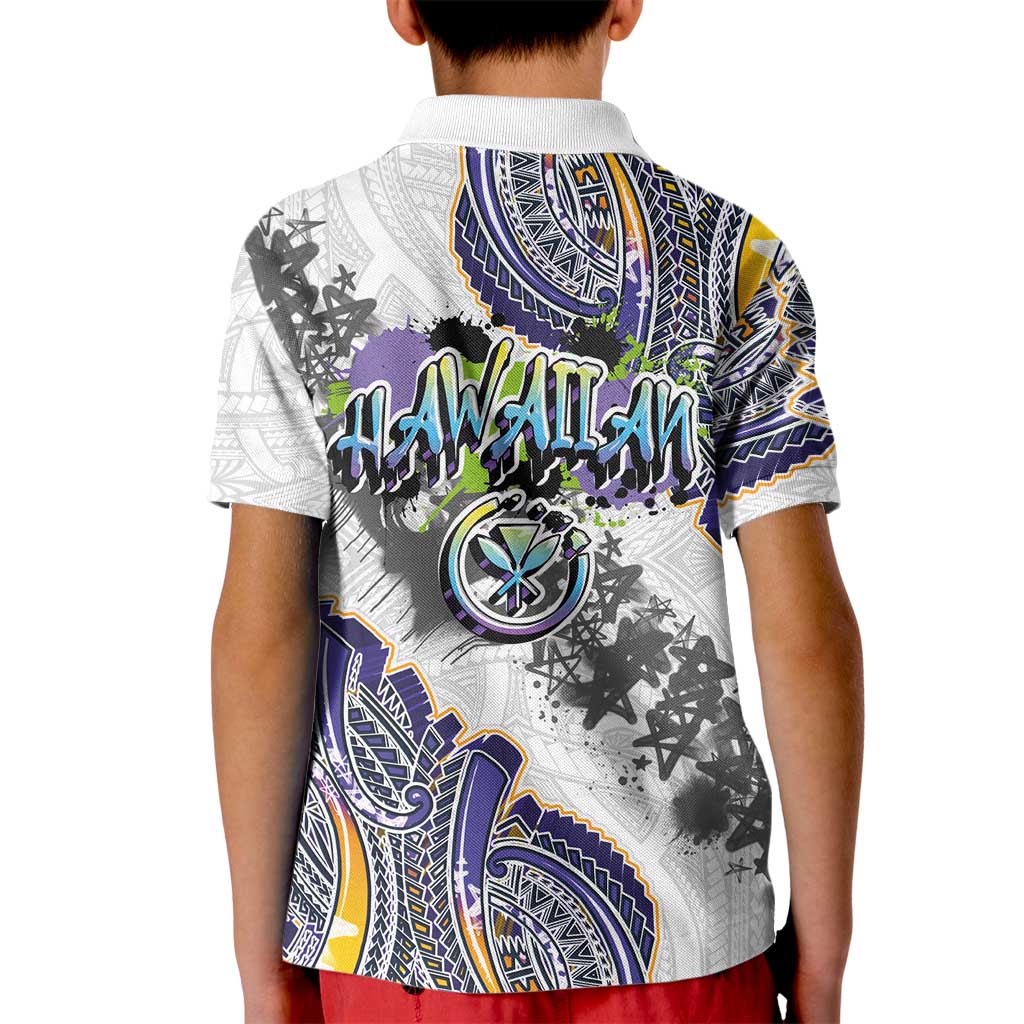 Traditional Art Hawaiian Kakau Tattoos Kid Polo Shirt Graffiti Style LT03 - Polynesian Pride