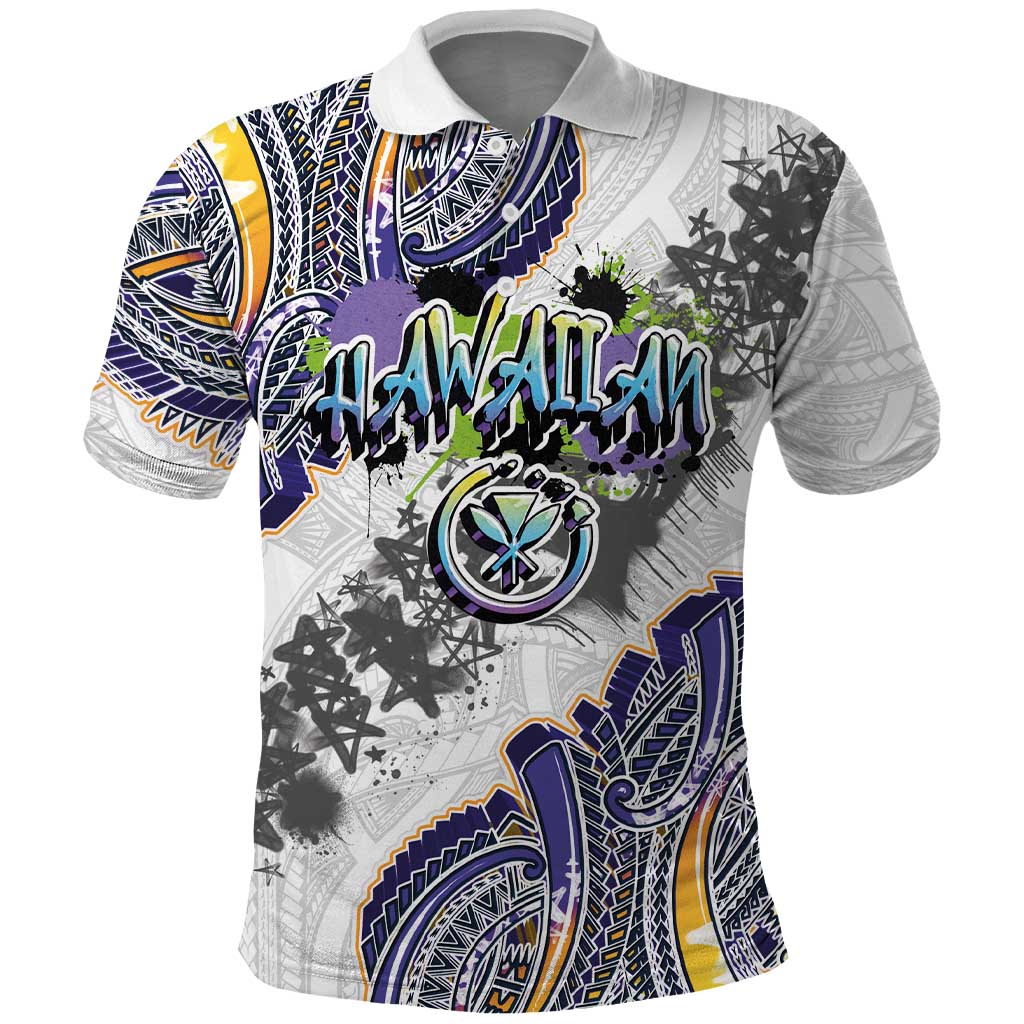 Traditional Art Hawaiian Kakau Tattoos Polo Shirt Graffiti Style LT03 White - Polynesian Pride