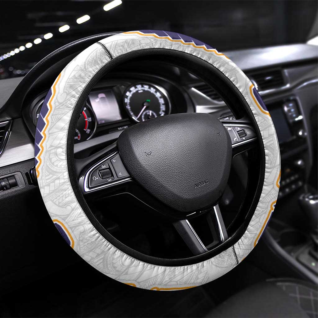 Traditional Art Hawaiian Kakau Tattoos Steering Wheel Cover Graffiti Style LT03 Universal Fit White - Polynesian Pride