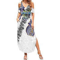 Traditional Art Hawaiian Kakau Tattoos Summer Maxi Dress Graffiti Style LT03 Women White - Polynesian Pride
