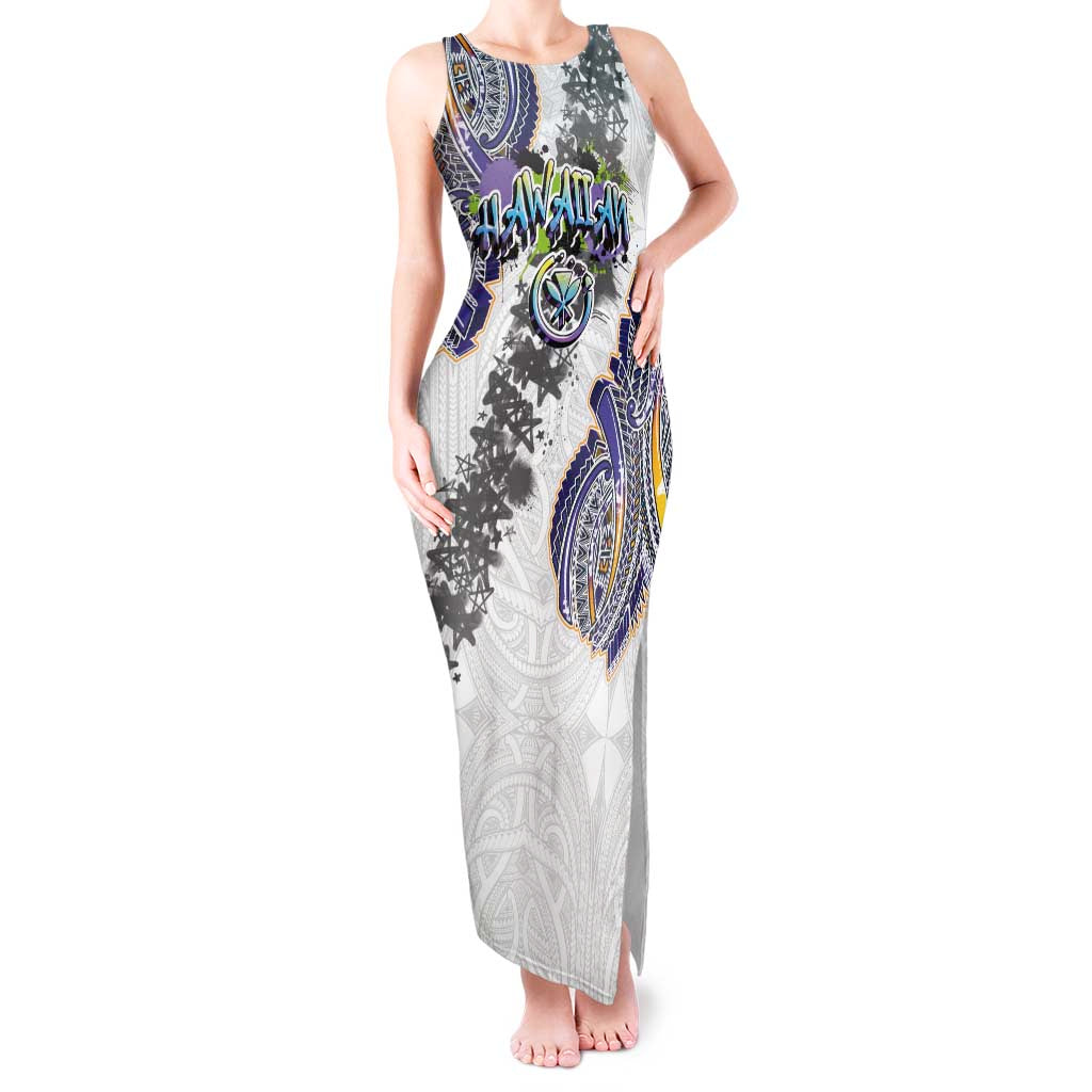 Traditional Art Hawaiian Kakau Tattoos Tank Maxi Dress Graffiti Style LT03 Women White - Polynesian Pride