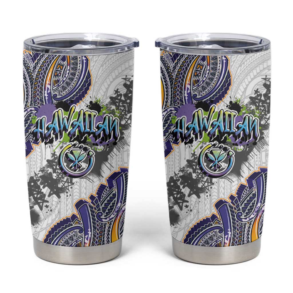 Traditional Art Hawaiian Kakau Tattoos Tumbler Cup Graffiti Style LT03 White - Polynesian Pride