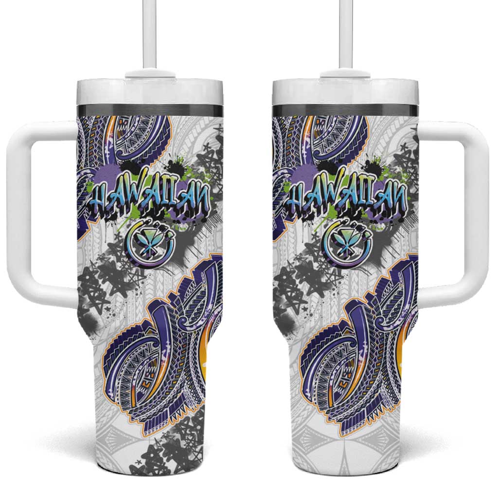 Traditional Art Hawaiian Kakau Tattoos Tumbler With Handle Graffiti Style LT03 One Size: 40 oz White - Polynesian Pride