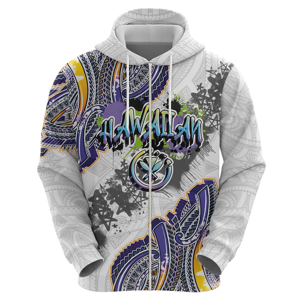 Traditional Art Hawaiian Kakau Tattoos Zip Hoodie Graffiti Style LT03 - Polynesian Pride