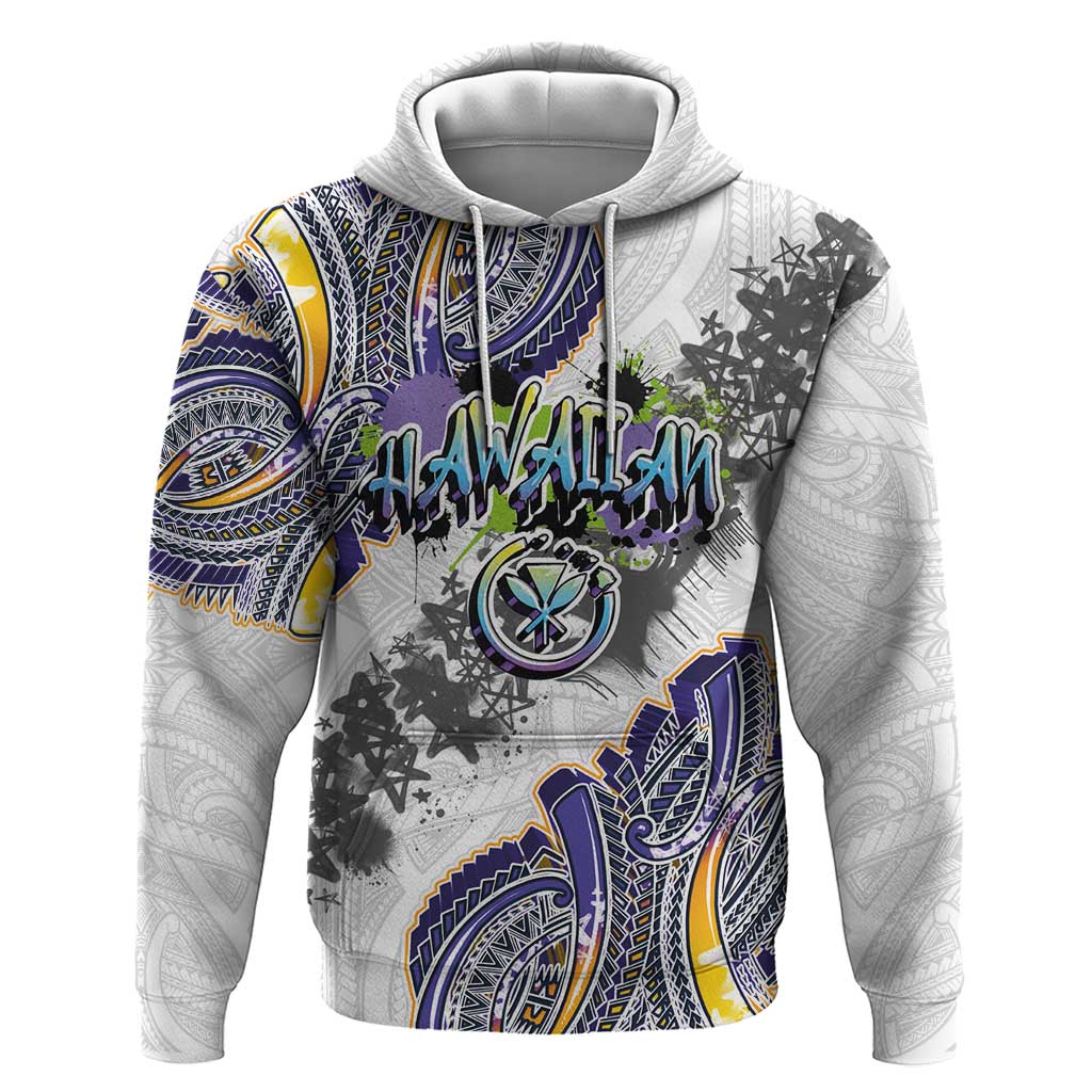 Traditional Art Hawaiian Kakau Tattoos Zip Hoodie Graffiti Style LT03 Pullover Hoodie White - Polynesian Pride