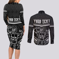 Custom Hawaii Warrior Couples Matching Long Sleeve Bodycon Dress and Long Sleeve Button Shirt Kakau Quilt Pattern LT03 - Polynesian Pride