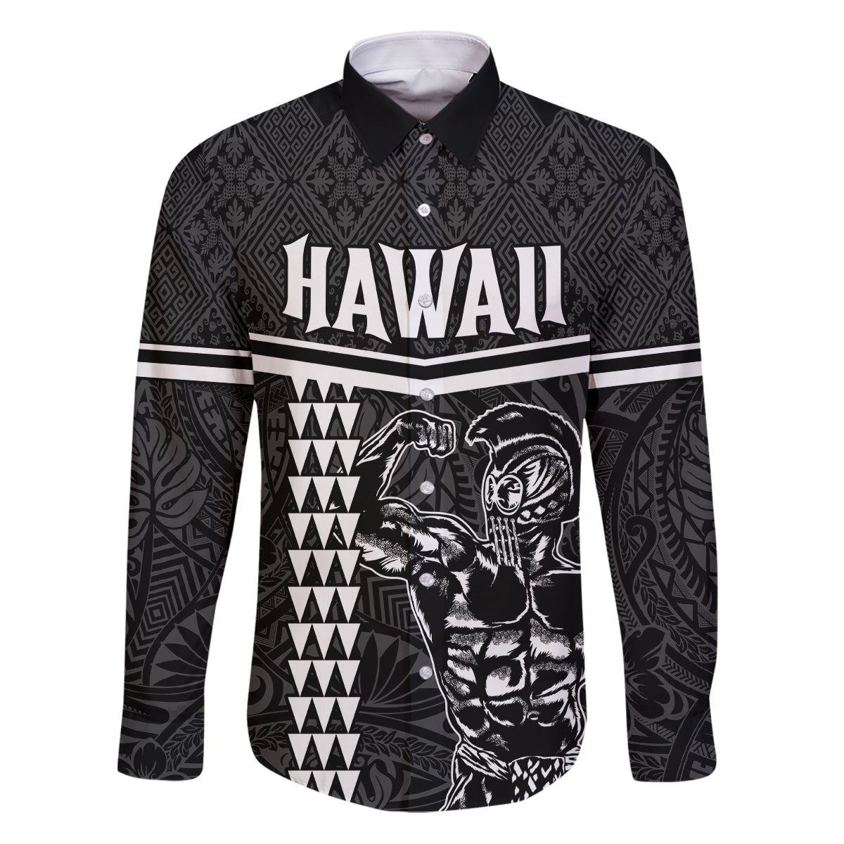 Custom Hawaii Warrior Family Matching Puletasi and Hawaiian Shirt Kakau Quilt Pattern LT03 Dad's Shirt - Long Sleeve Black - Polynesian Pride