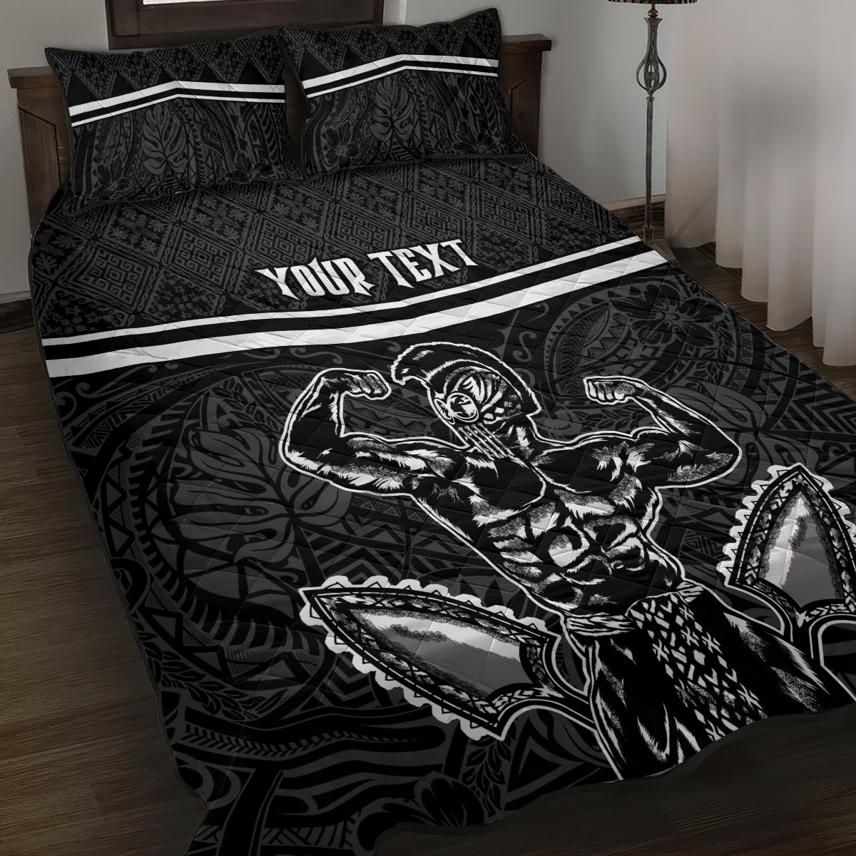 Custom Hawaii Warrior Quilt Bed Set Kakau Quilt Pattern LT03 Black - Polynesian Pride