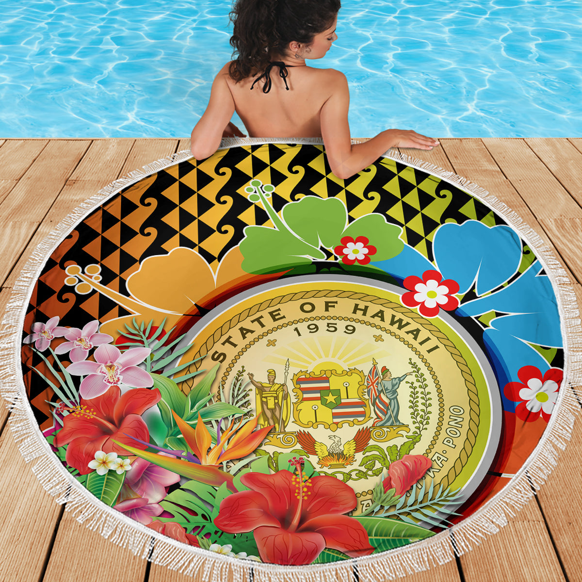 Hawaii Womens Day Wahine Beach Blanket Strong Beautiful Woman with Kakau Style LT03 - Polynesian Pride