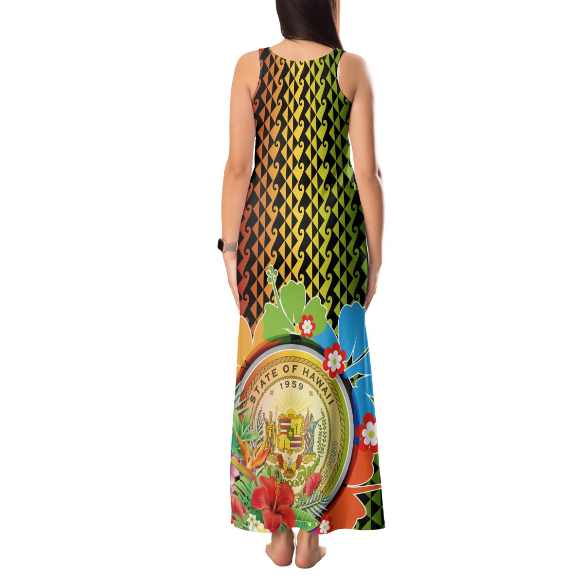 Hawaii Womens Day Wahine Tank Maxi Dress Strong Beautiful Woman with Kakau Style LT03 - Polynesian Pride