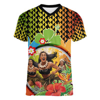 Hawaii Womens Day Wahine Women V Neck T Shirt Strong Beautiful Woman with Kakau Style LT03 Female Red - Polynesian Pride