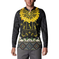 Flores de Mayo and Filipino Fiesta Button Sweatshirt The Sun-Jasmine and Polynesian Yakan Tattoo Barong Style