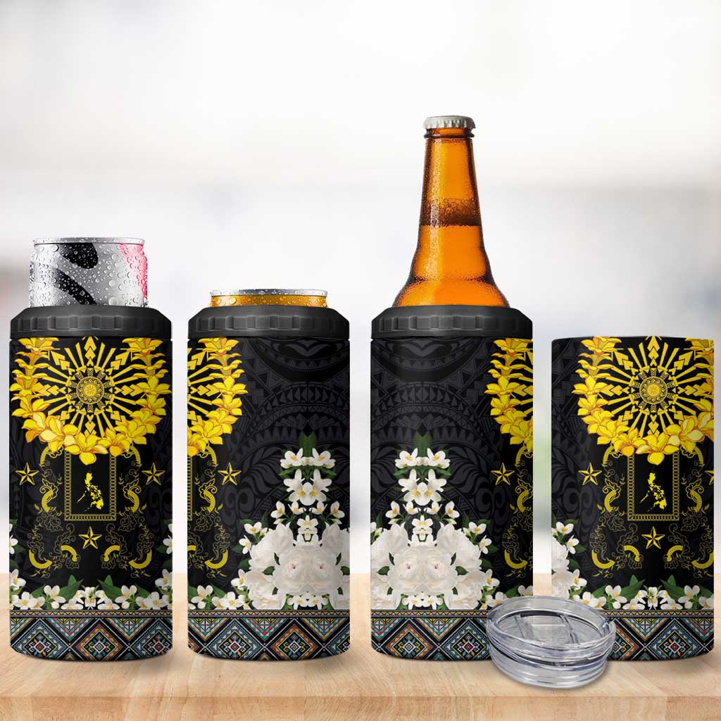 Flores de Mayo and Filipino Fiesta 4 in 1 Can Cooler Tumbler The Sun-Jasmine and Polynesian Yakan Tattoo Barong Style