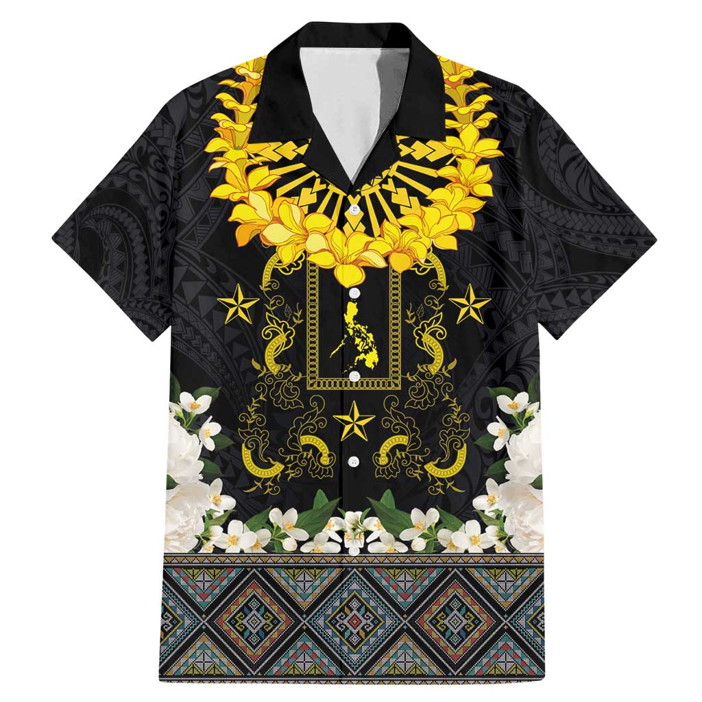 Flores de Mayo and Filipino Fiesta Family Matching Mermaid Dress and Hawaiian Shirt The Sun-Jasmine and Polynesian Yakan Tattoo Barong Style