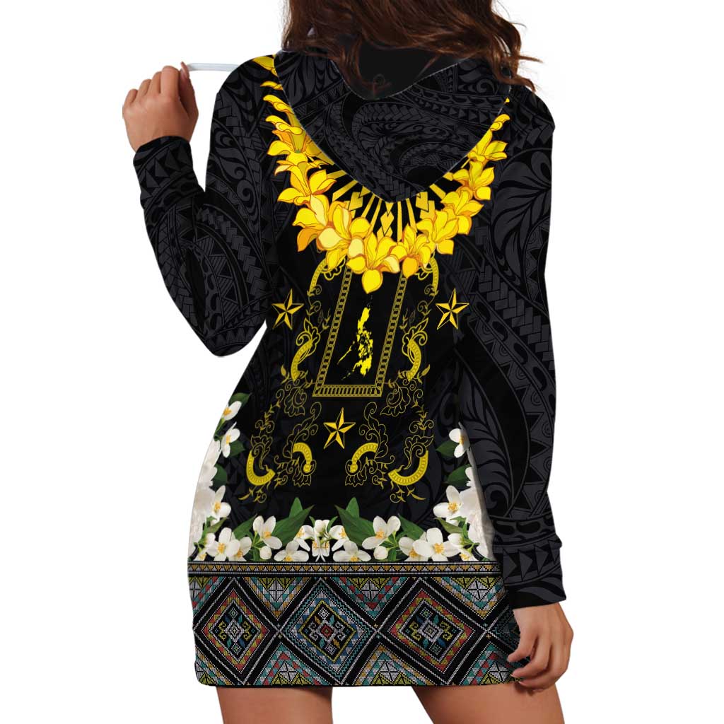 Flores de Mayo and Filipino Fiesta Hoodie Dress The Sun-Jasmine and Polynesian Yakan Tattoo Barong Style