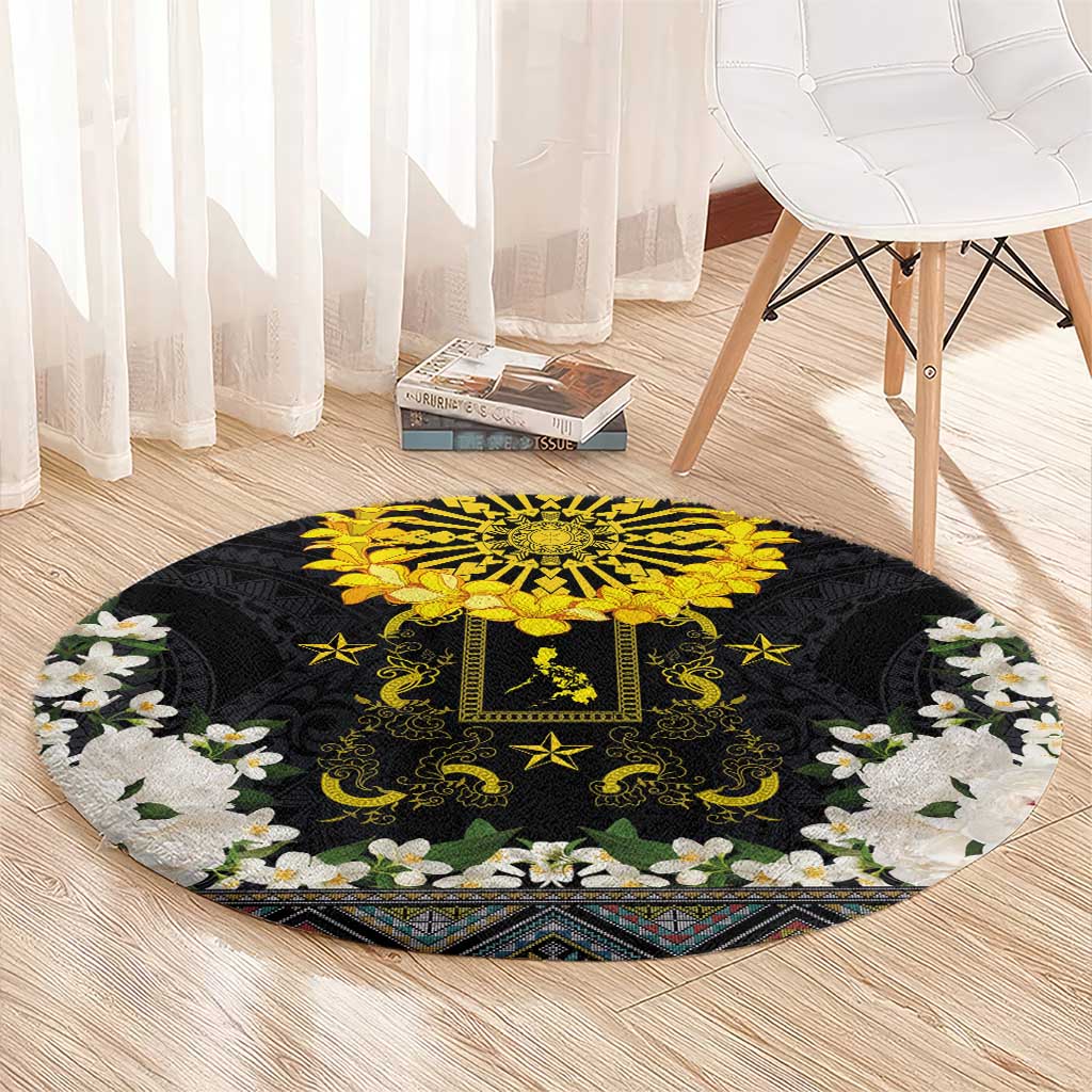Flores de Mayo and Filipino Fiesta Round Carpet The Sun-Jasmine and Polynesian Yakan Tattoo Barong Style