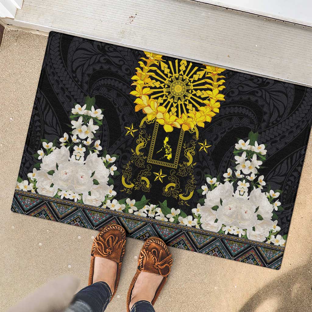 Flores de Mayo and Filipino Fiesta Rubber Doormat The Sun-Jasmine and Polynesian Yakan Tattoo Barong Style