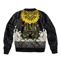 Flores de Mayo and Filipino Fiesta Sleeve Zip Bomber Jacket The Sun-Jasmine and Polynesian Yakan Tattoo Barong Style