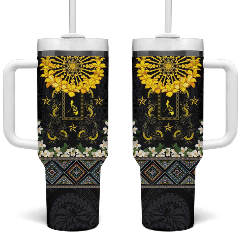 Flores de Mayo and Filipino Fiesta Tumbler With Handle The Sun-Jasmine and Polynesian Yakan Tattoo Barong Style
