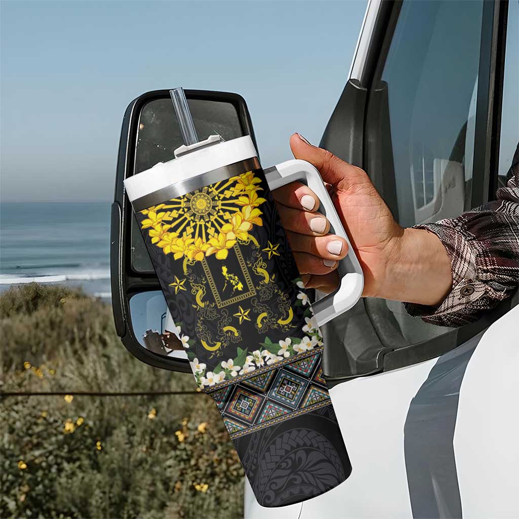 Flores de Mayo and Filipino Fiesta Tumbler With Handle The Sun-Jasmine and Polynesian Yakan Tattoo Barong Style