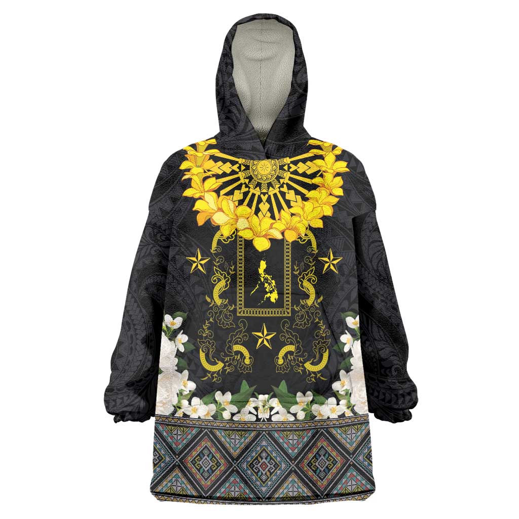 Flores de Mayo and Filipino Fiesta Wearable Blanket Hoodie The Sun-Jasmine and Polynesian Yakan Tattoo Barong Style