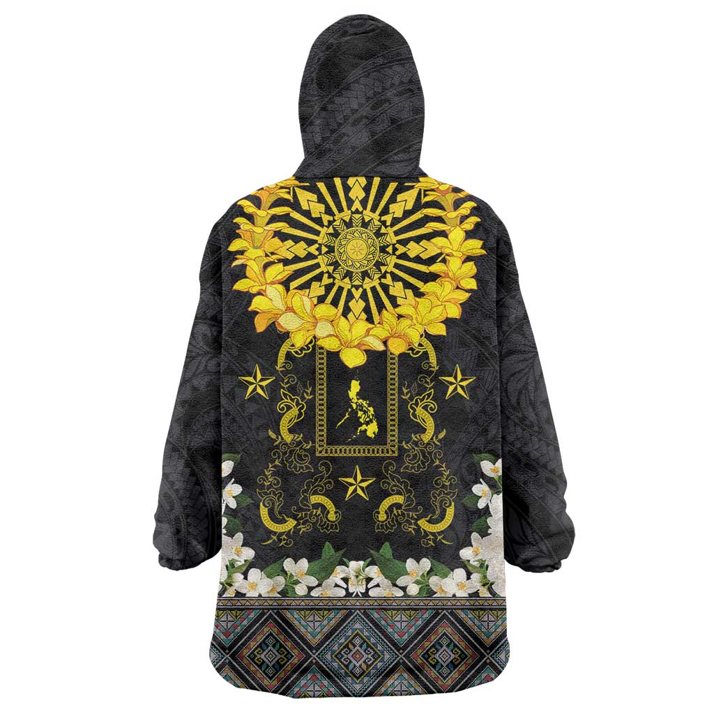 Flores de Mayo and Filipino Fiesta Wearable Blanket Hoodie The Sun-Jasmine and Polynesian Yakan Tattoo Barong Style
