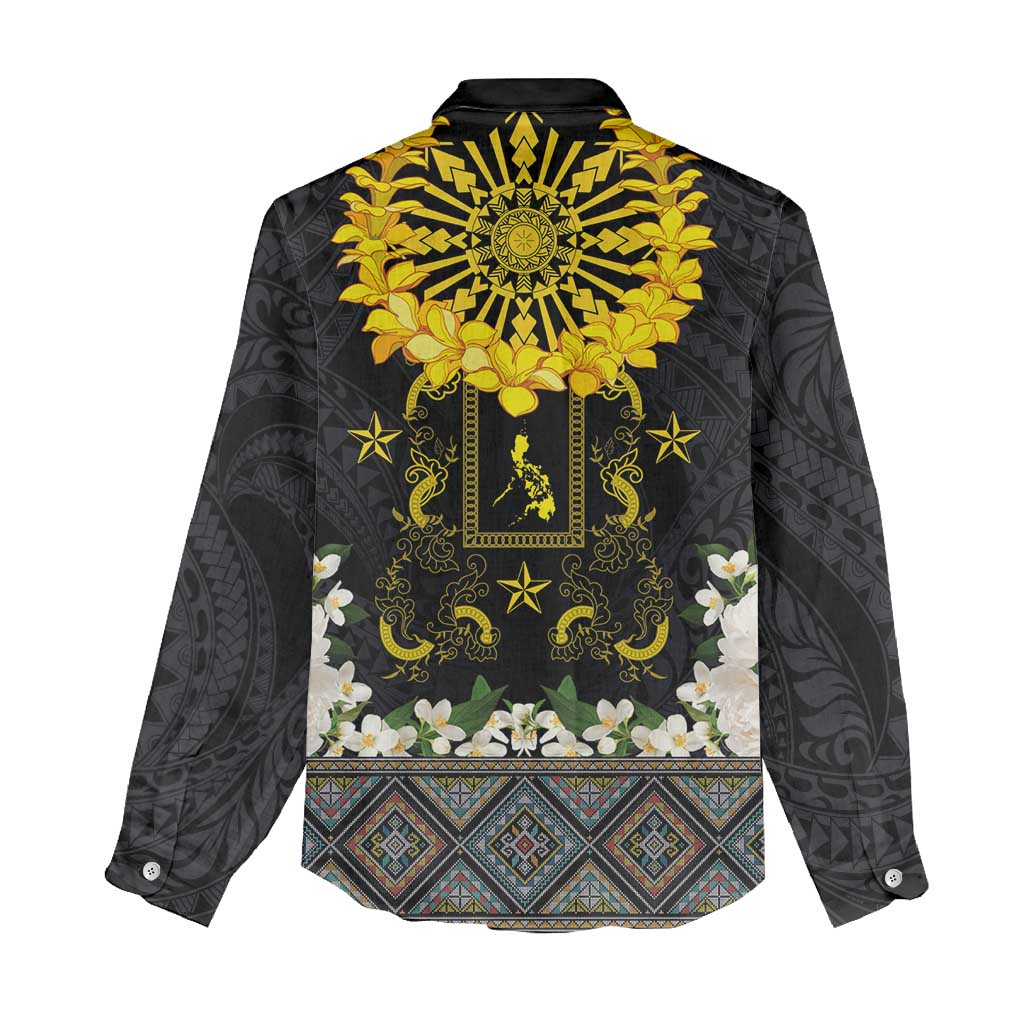 Flores de Mayo and Filipino Fiesta Women Casual Shirt The Sun-Jasmine and Polynesian Yakan Tattoo Barong Style