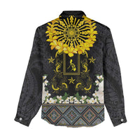 Flores de Mayo and Filipino Fiesta Women Casual Shirt The Sun-Jasmine and Polynesian Yakan Tattoo Barong Style