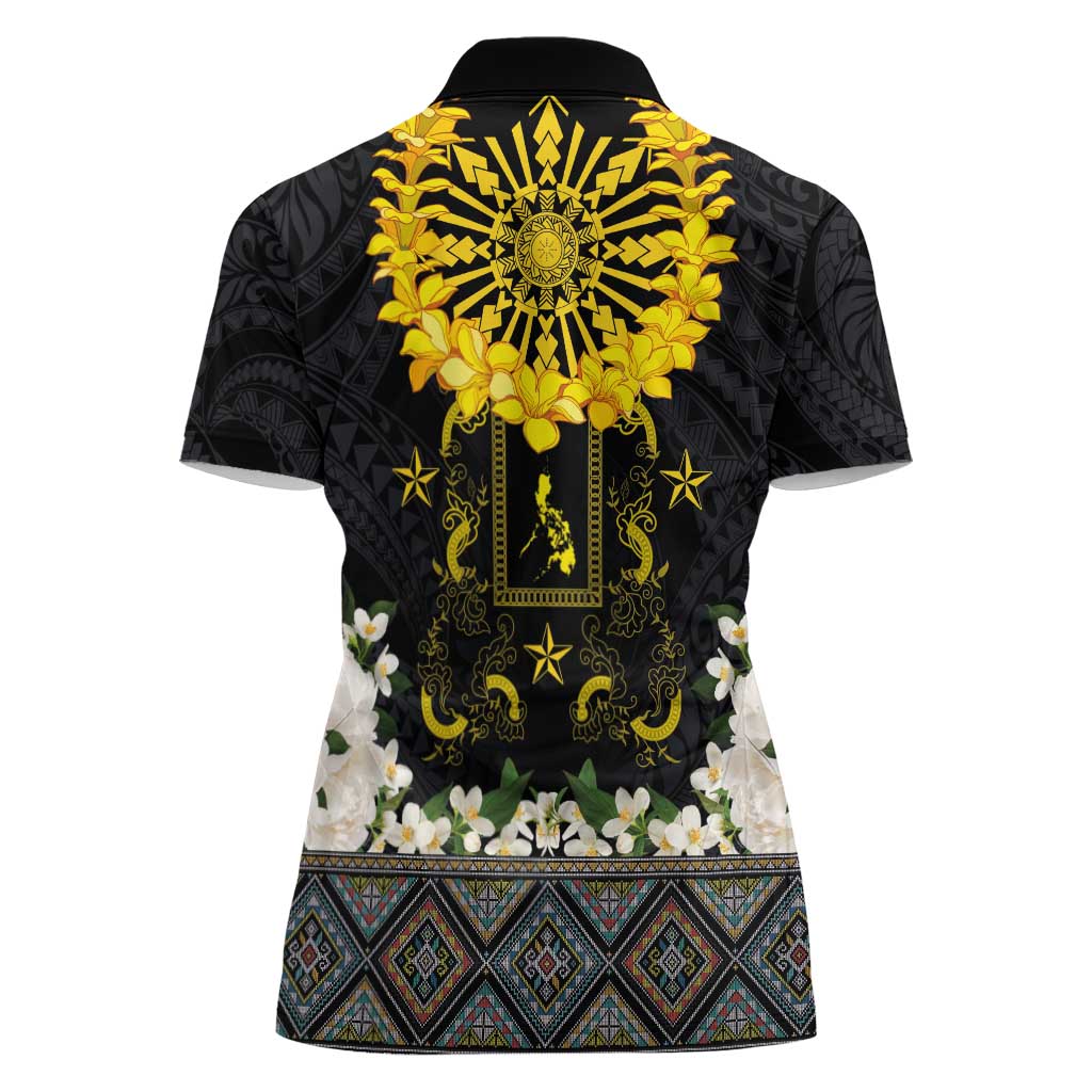 Flores de Mayo and Filipino Fiesta Women Polo Shirt The Sun-Jasmine and Polynesian Yakan Tattoo Barong Style